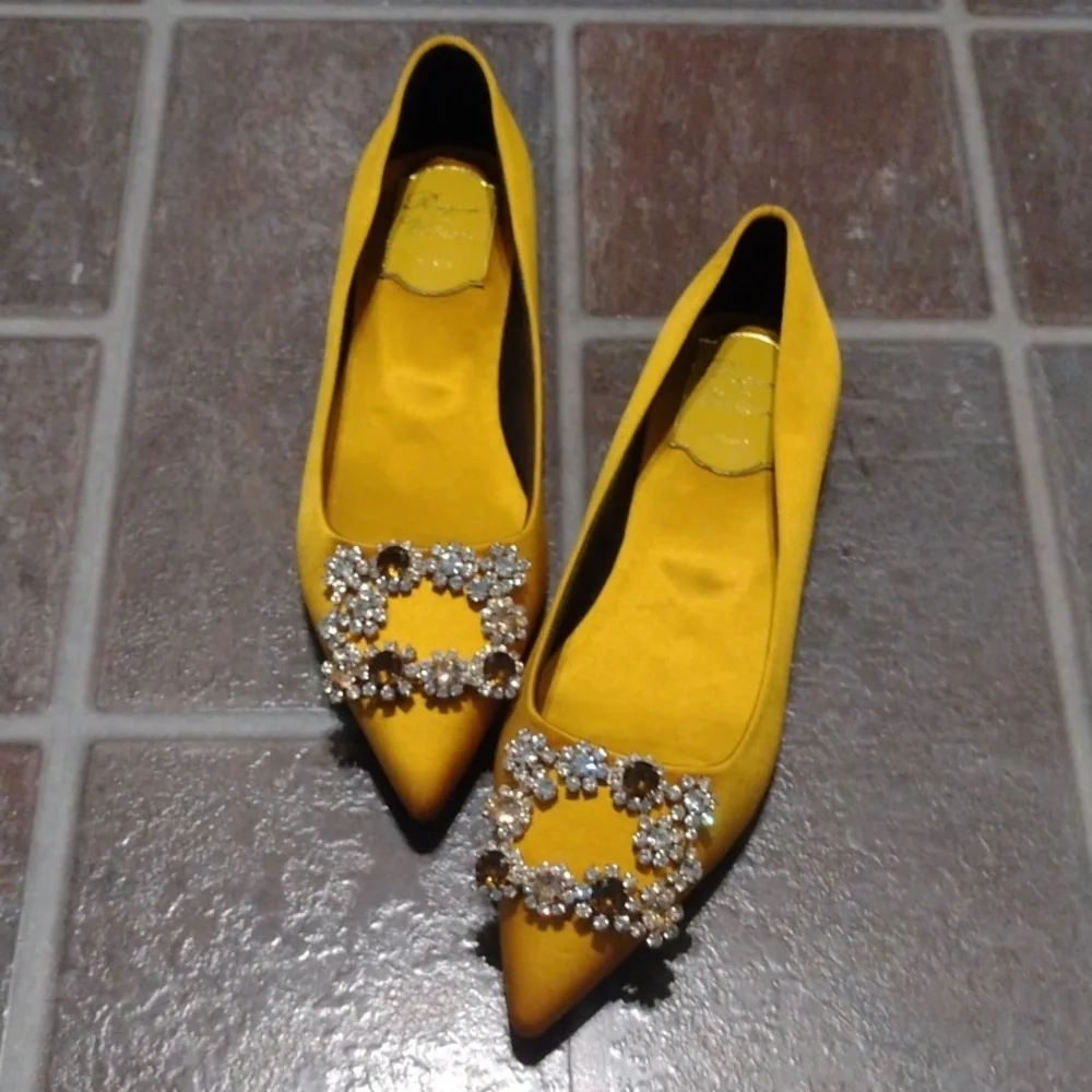 Roger Vivier Flower Strass Crystal embellishment Satin Ginger yellow flat Size35 - Picture 12 of 14
